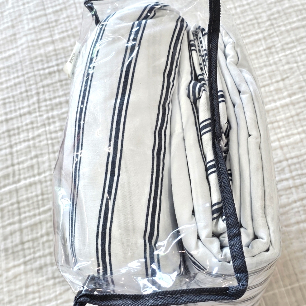 "Modern. Southern. Home." King Size Sheet Set. Navy And White Stripe. - Picture 5 of 5